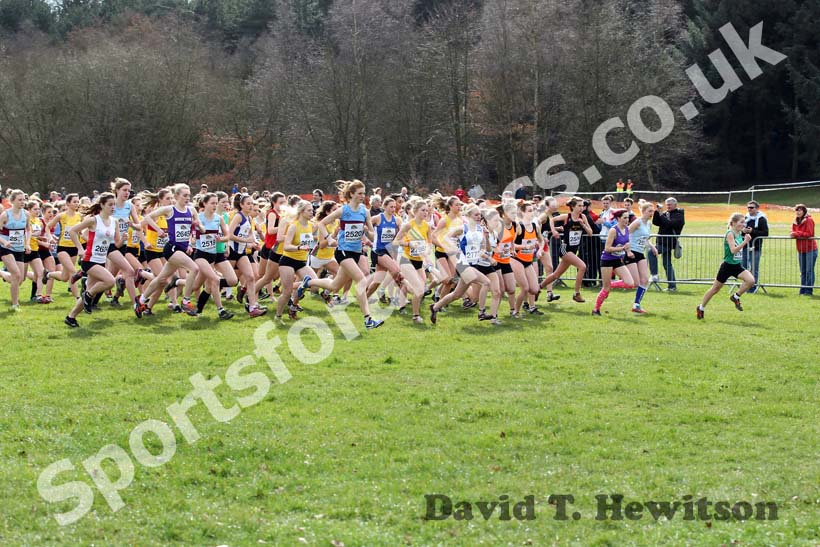 Under-20 Women start, McCain Inter Counties Cross Country, Cofton Park, Birmingham.